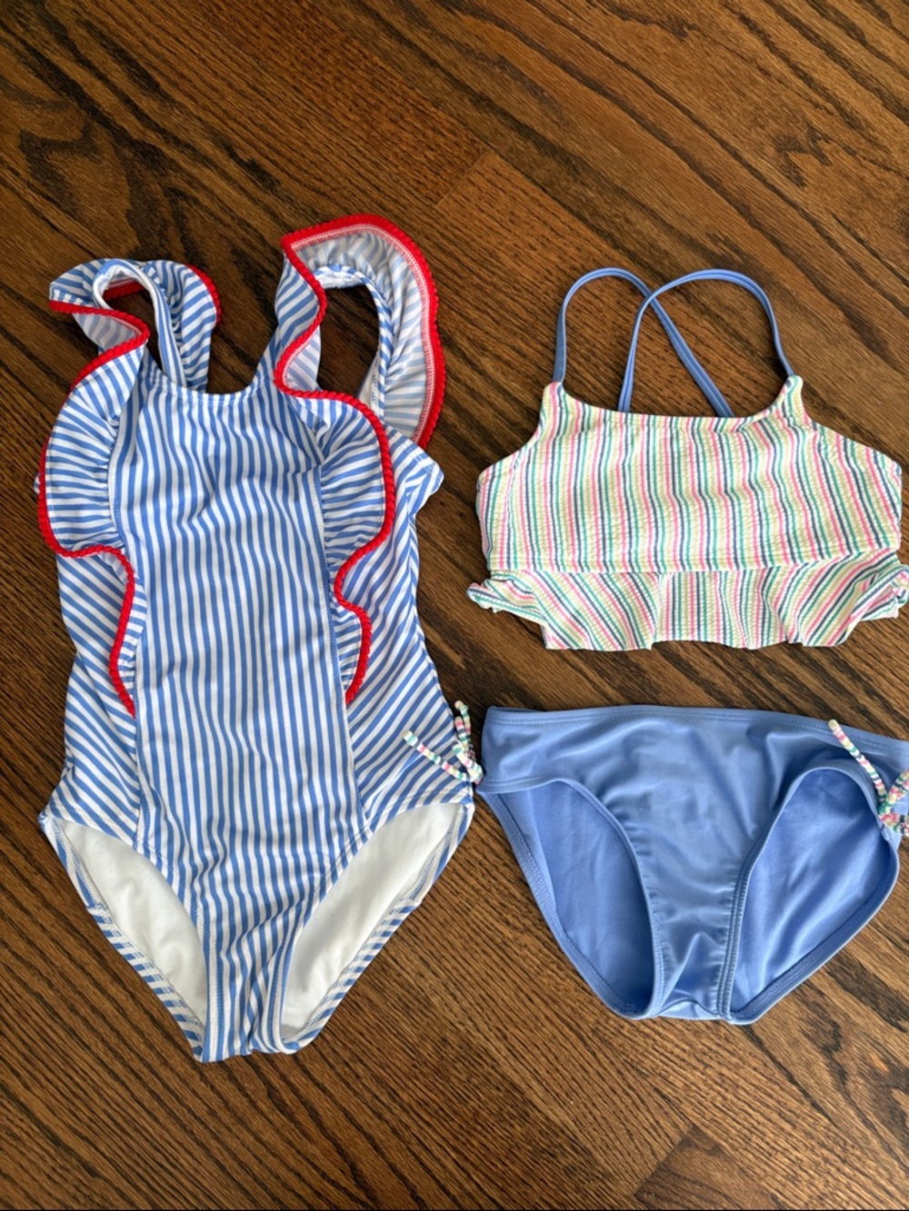 Cat & Jack Girls Blue Striped One-Piece and Two-Piece Swimsuit Set